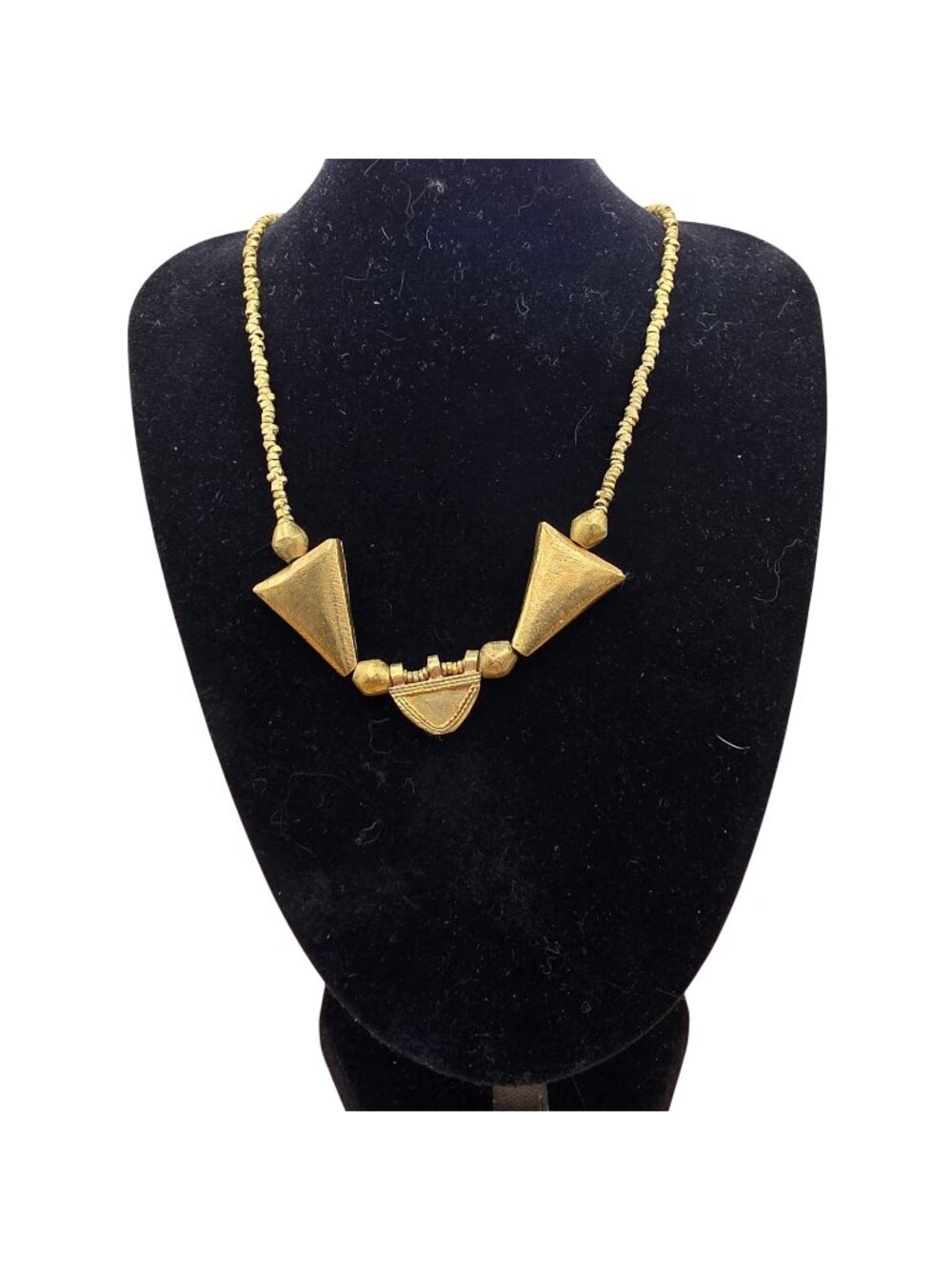 Vintage 80s Gold Tone Geometric Triangle Statement Necklace Modernist Chevron